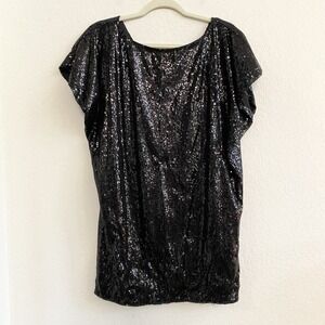 Forever‎ 21 Black Top Shirt Sequins Short sleeve Sz Medium